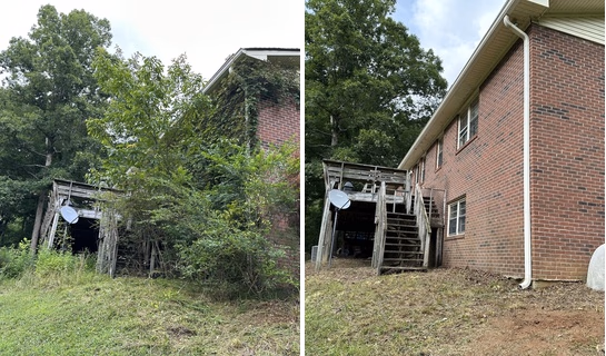 Before and after of a Grass Geeks landscaping project